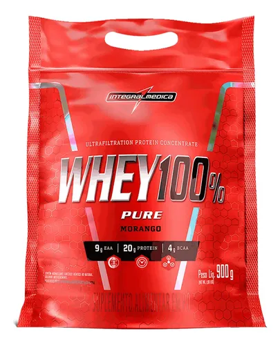 Whey 100% Pure Pouch Morango 900g Integralmedica