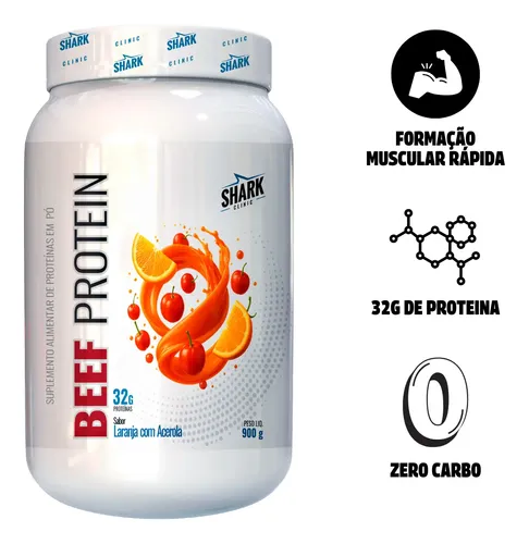 Whey Beef Protein Zero Lac Shark Pro Sabor Laranja Com Acerola 900g