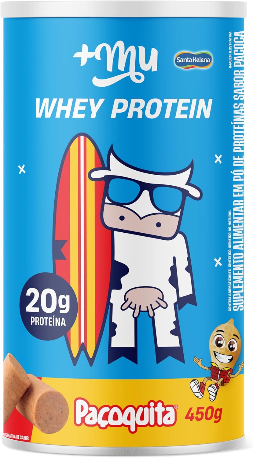 Whey Concentrado Mais Mu Sabor Paçoquita 450g Suplemento de proteína concentrada da marca Mais Mu sabor Paçoquita em embalagem de 450 gramas