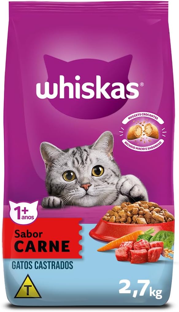 WHISKAS Ração Carne para Gatos Adultos Castrados 2,7 kg