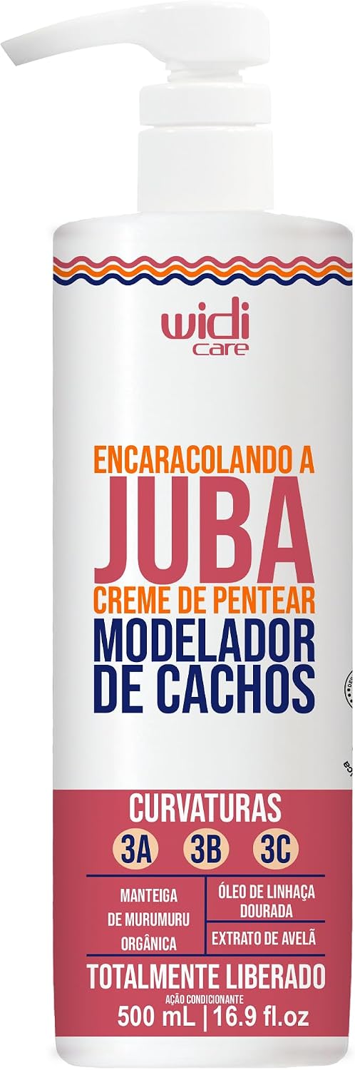 Creme de Pentear Widi Care Encaracolando a Juba 500ml Frasco branco de 500ml do creme de pentear Widi Care Encaracolando a Juba para cabelos cacheados.
