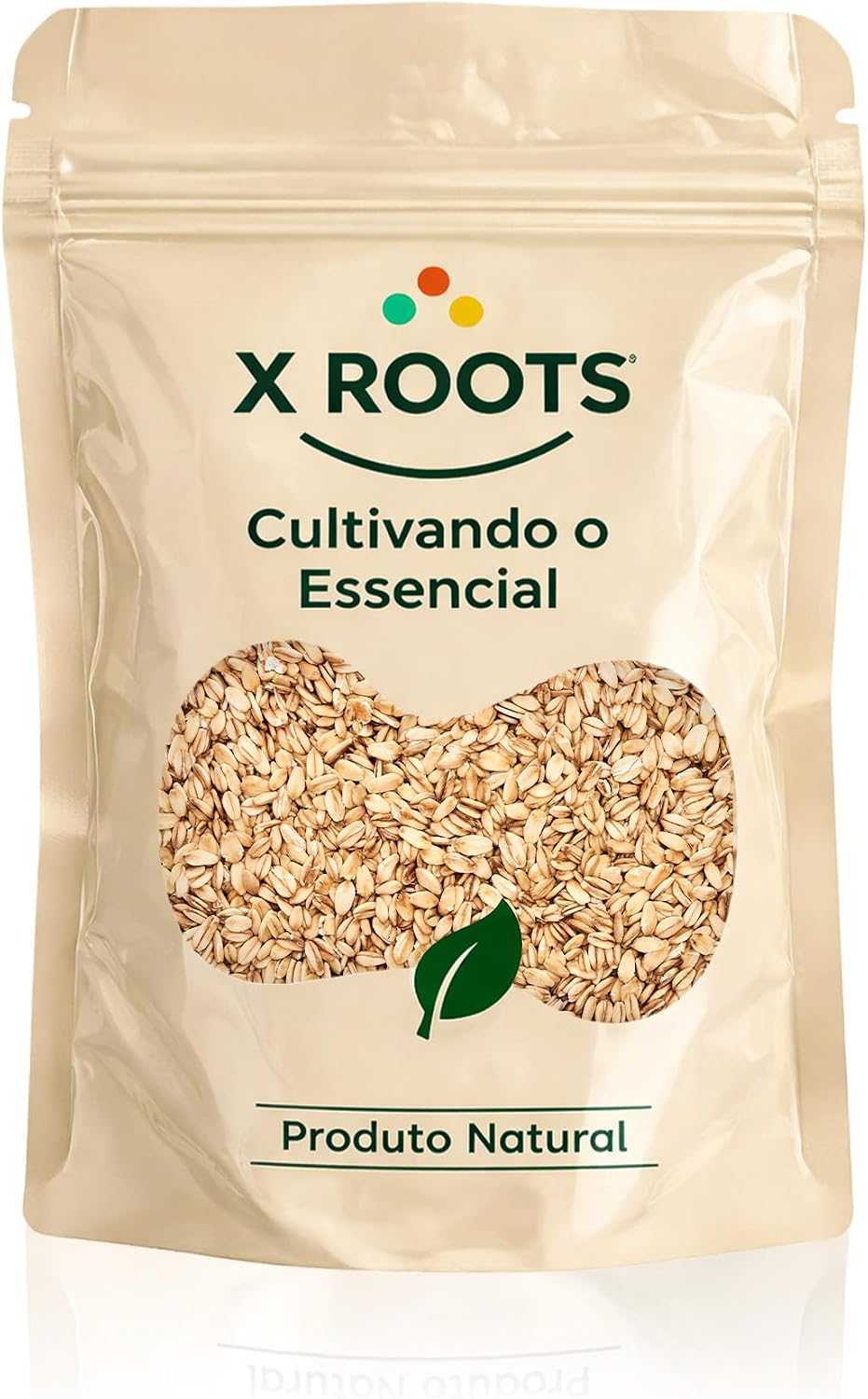 Aveia X Roots Flocos Grossos Sem Glúten 1kg Pacote de aveia integral em flocos grossos da marca X Roots sobre uma bancada de café da manhã saudável
