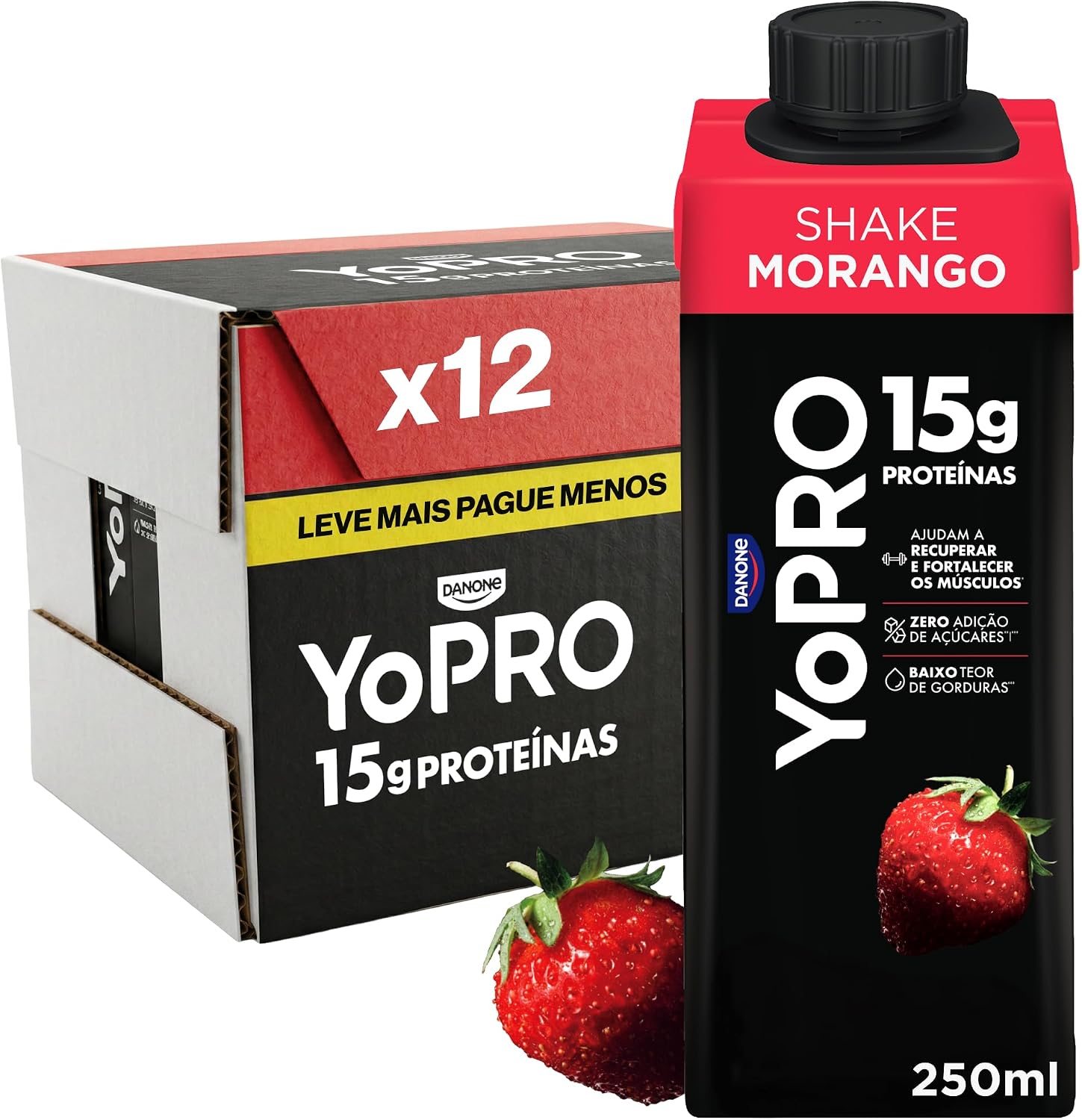 YoPRO Bebida Láctea UHT Morango 15g de Proteína 250ml (Pack 12)
