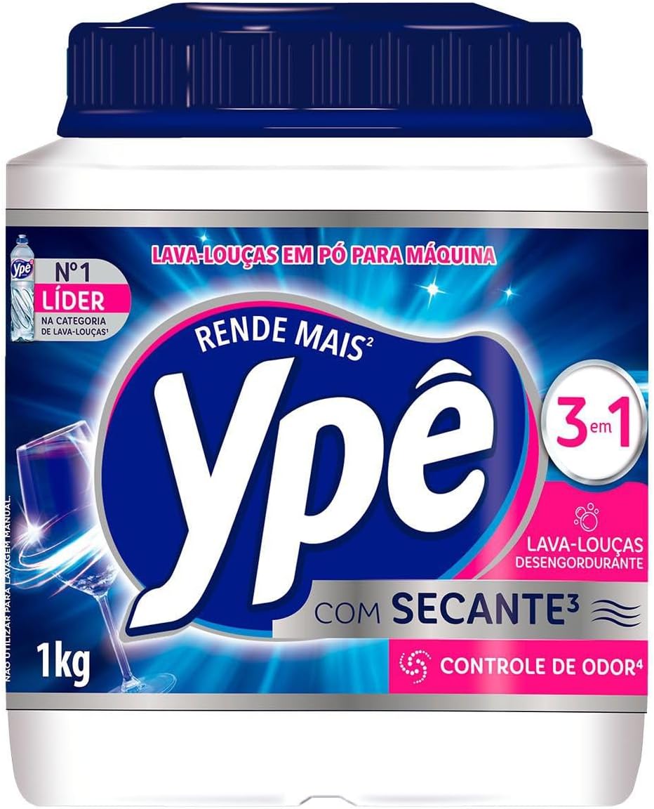 Detergente em Pó Ypê para Máquina de Lavar Louças 1Kg Embalagem de um quilo de detergente em pó para máquina de lavar louças automática da marca Ypê