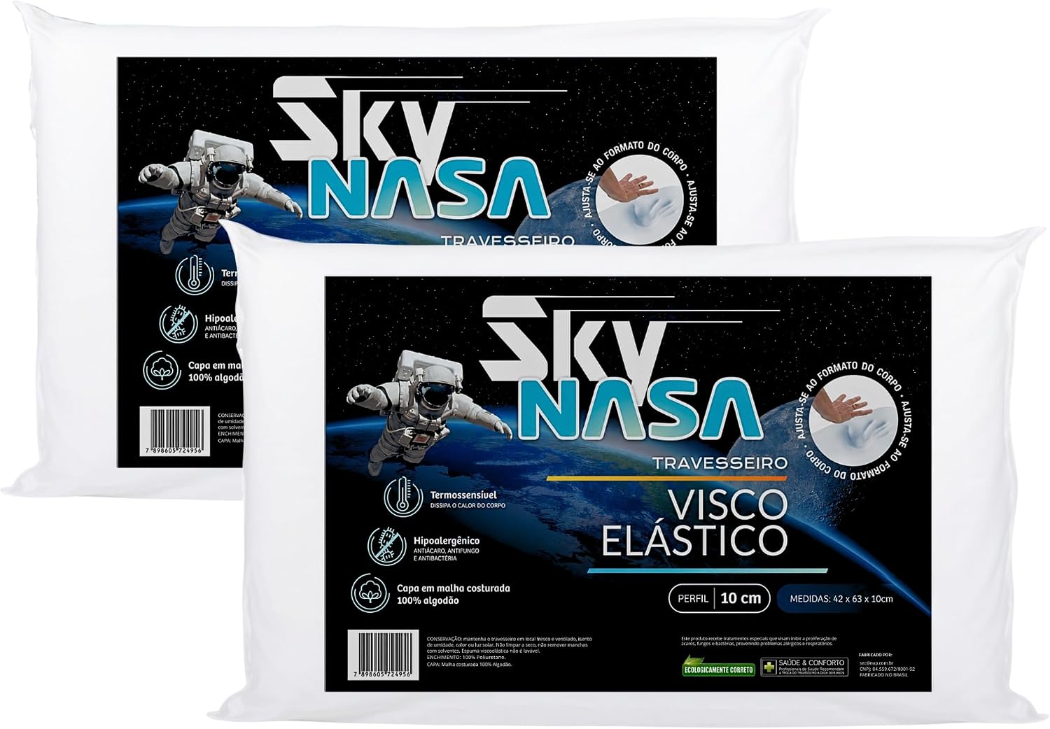 Z Pass Sleep Kit: Travesseiro Nasa Sky Viscoelástico com Capa de Algodão