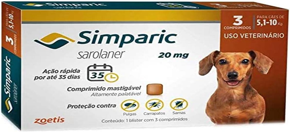 Zoetis Simparic 20mg para Cães de 5,1 a 10kg